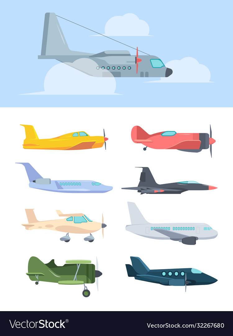 Airplanes stylish set big passenger liners cargo Vector Image