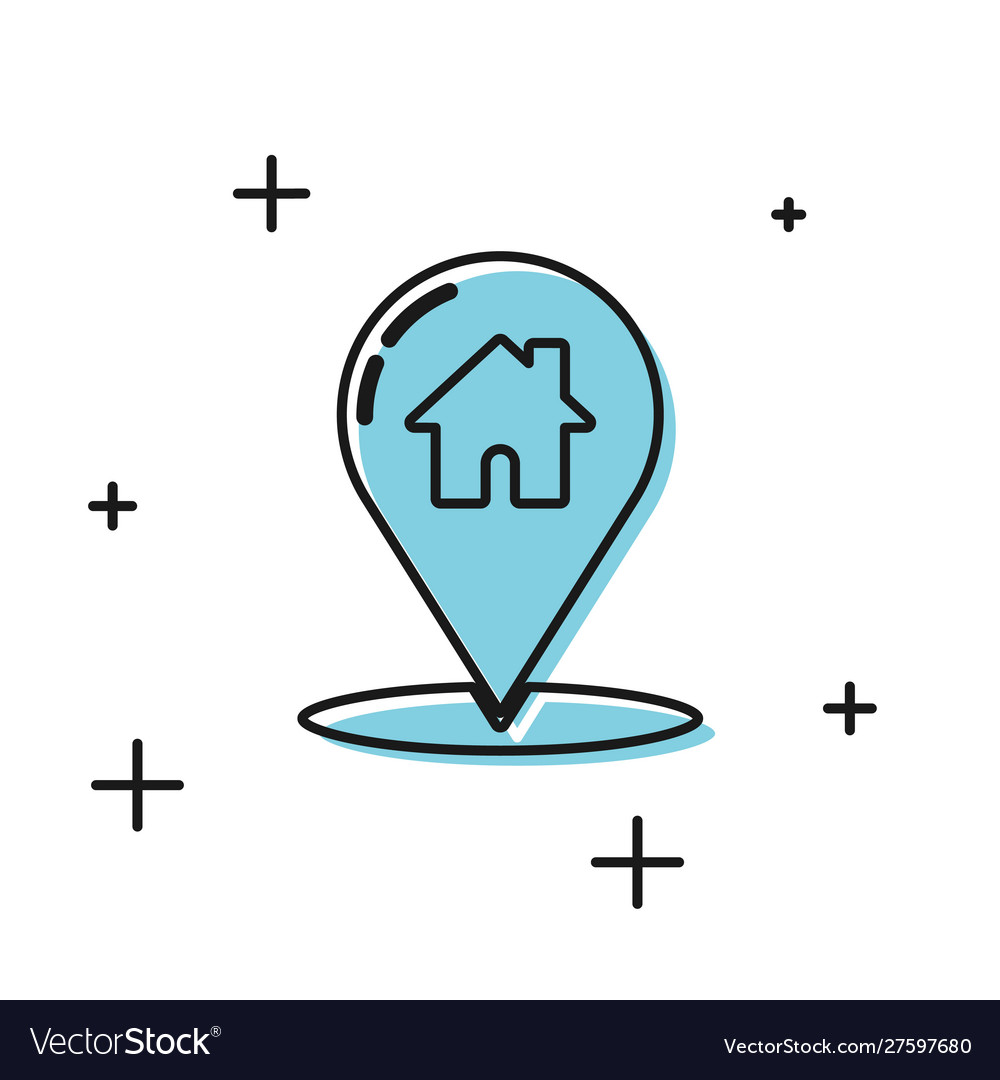 Black map pointer with house icon isolated vector image Black map pointer with house icon isolated