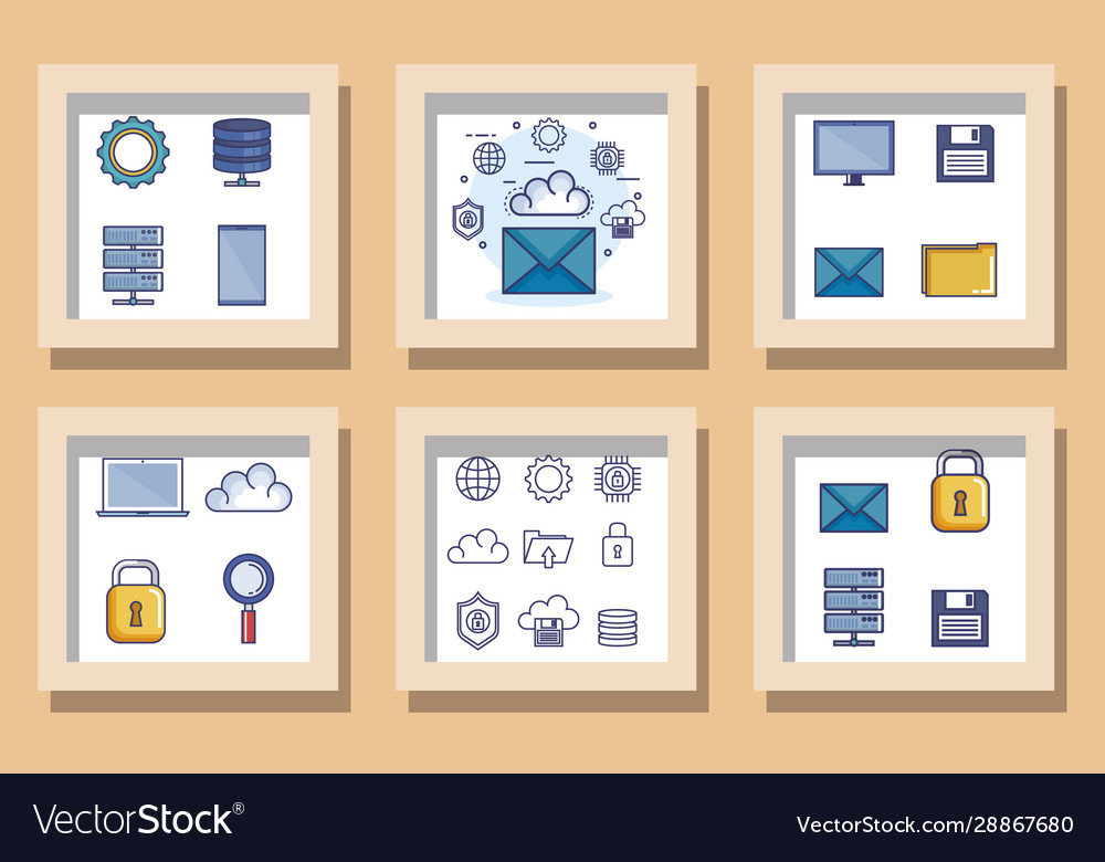 Bundle designs set data center and icons