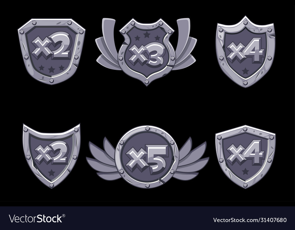 Cartoon bonus numbers on stone shield with blue vector image Cartoon bonus numbers on stone shield with blue