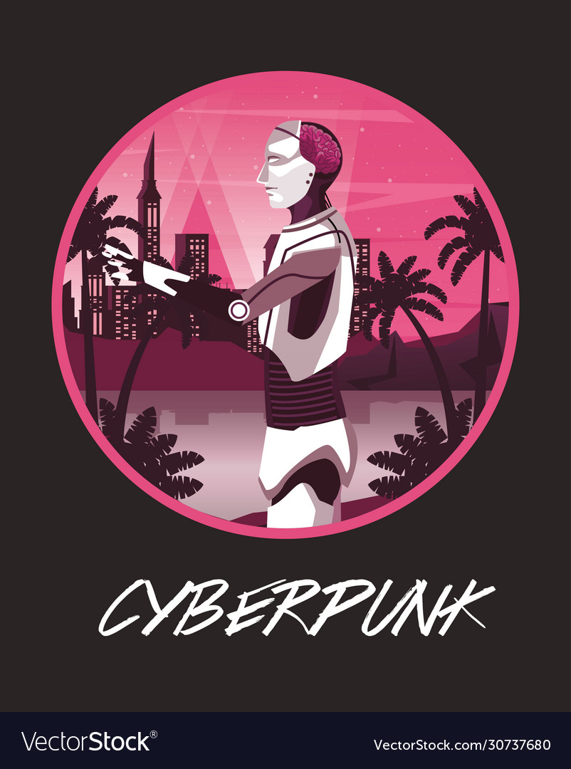 Cyber punk poster with humanoid robot