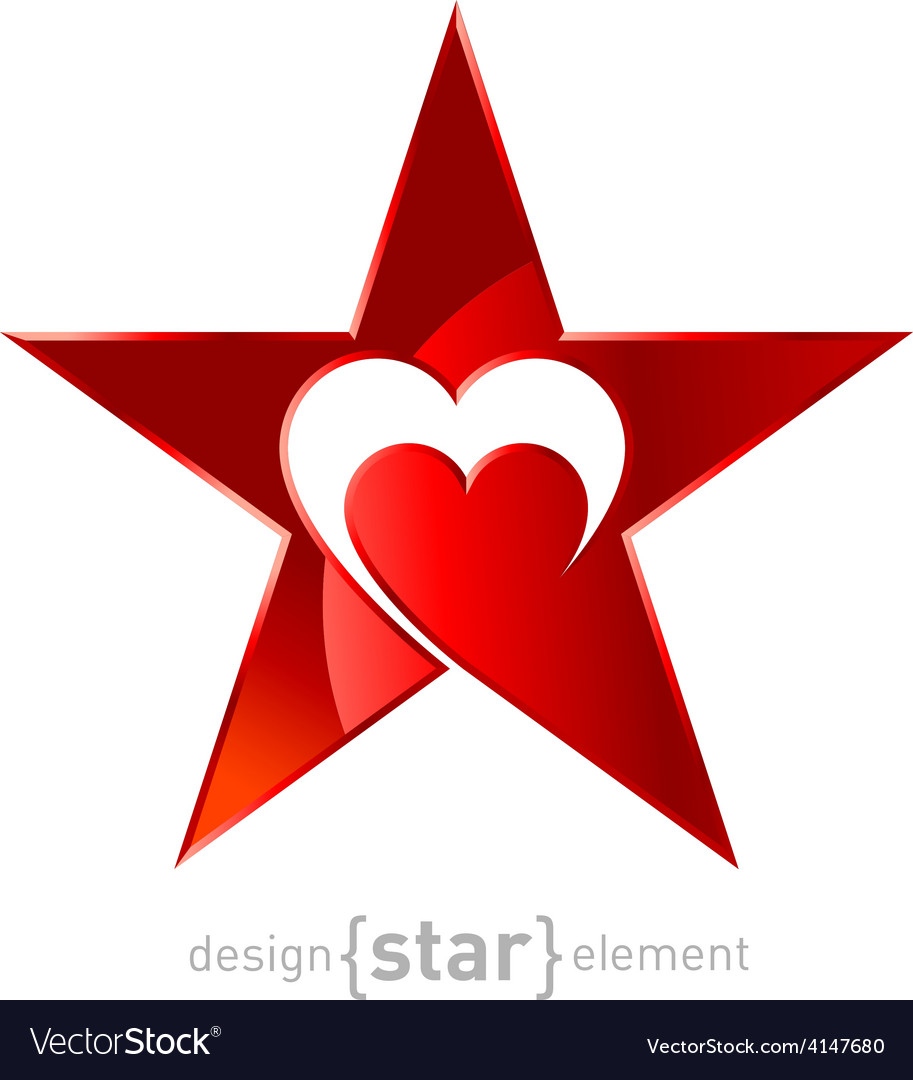 Original Metallic Red Star With Heart Royalty Free Vector