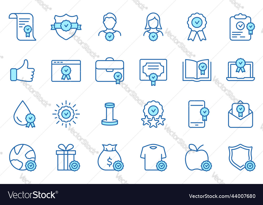 Quality control and check mark linear icons set vector image Quality control and check mark linear icons set