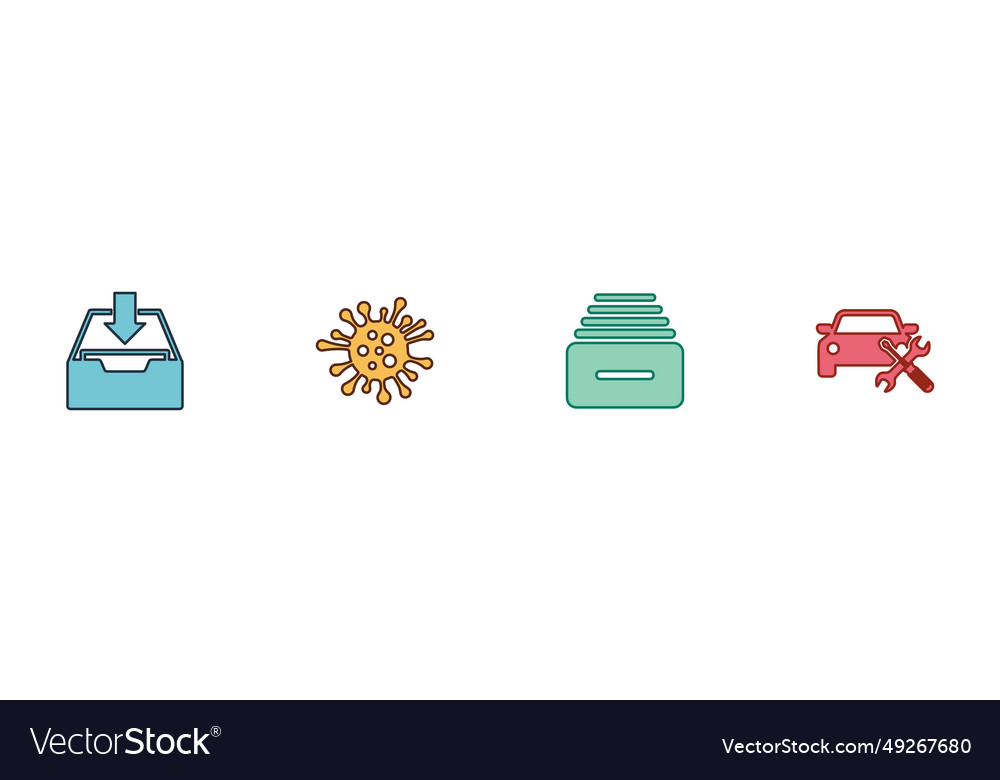 Set download inbox bacteria drawer with documents vector image Set download inbox bacteria drawer with documents