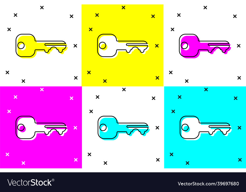 Set house key icon isolated on color background