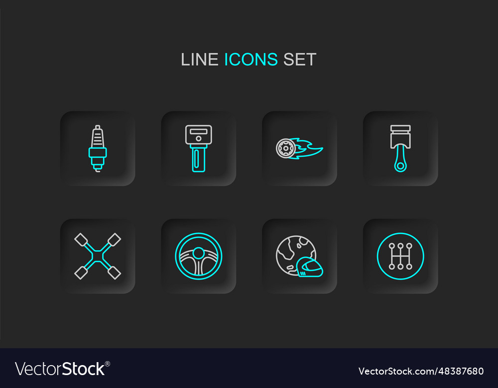 Set line gear shifter racing helmet steering vector image Set line gear shifter racing helmet steering