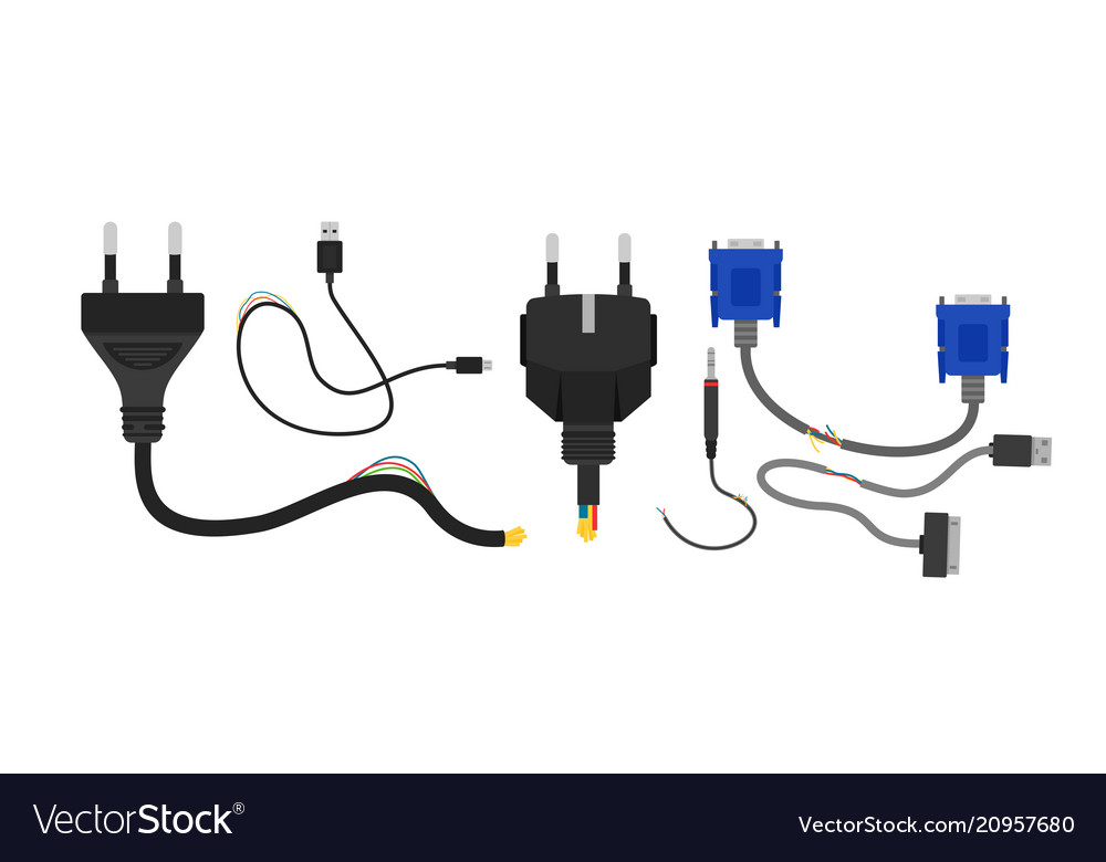 Set of broken electric cables Royalty Free Vector Image