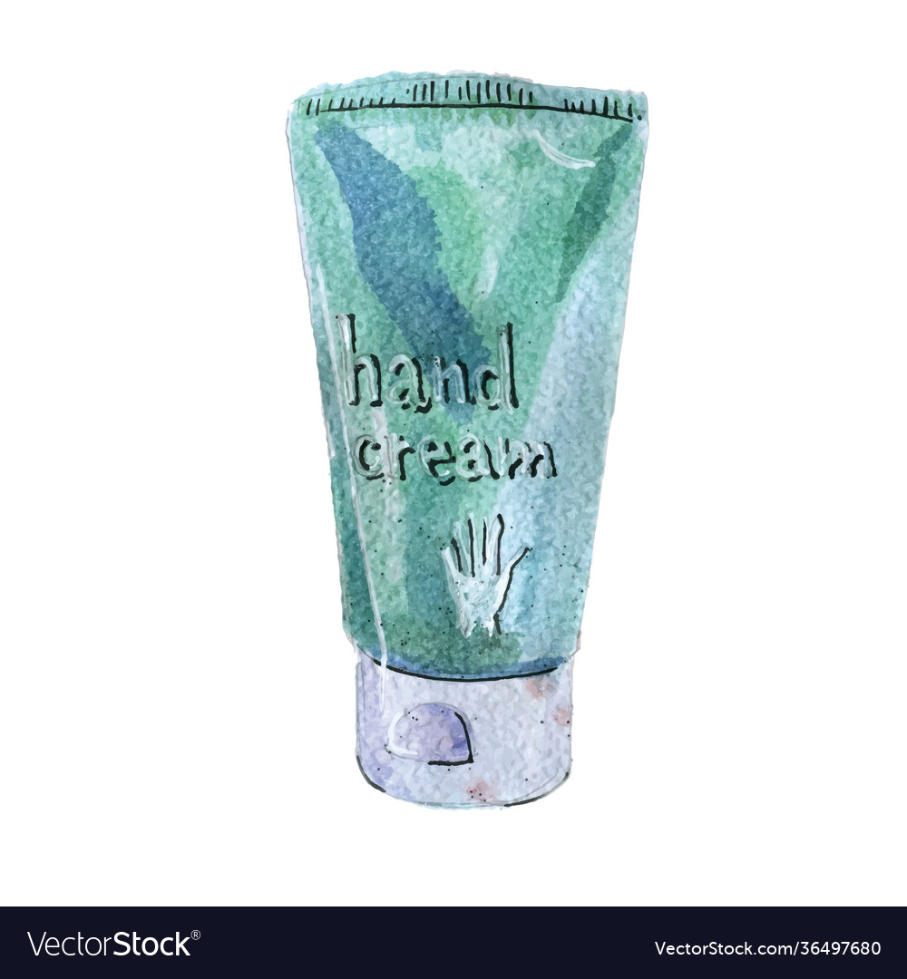 Watercolor hand cream blue green color