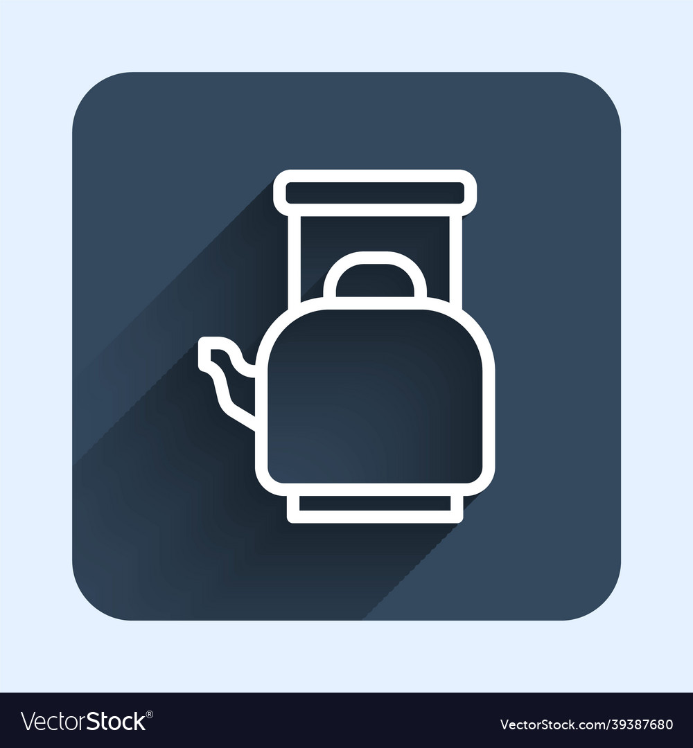 White line kettle with handle icon isolated