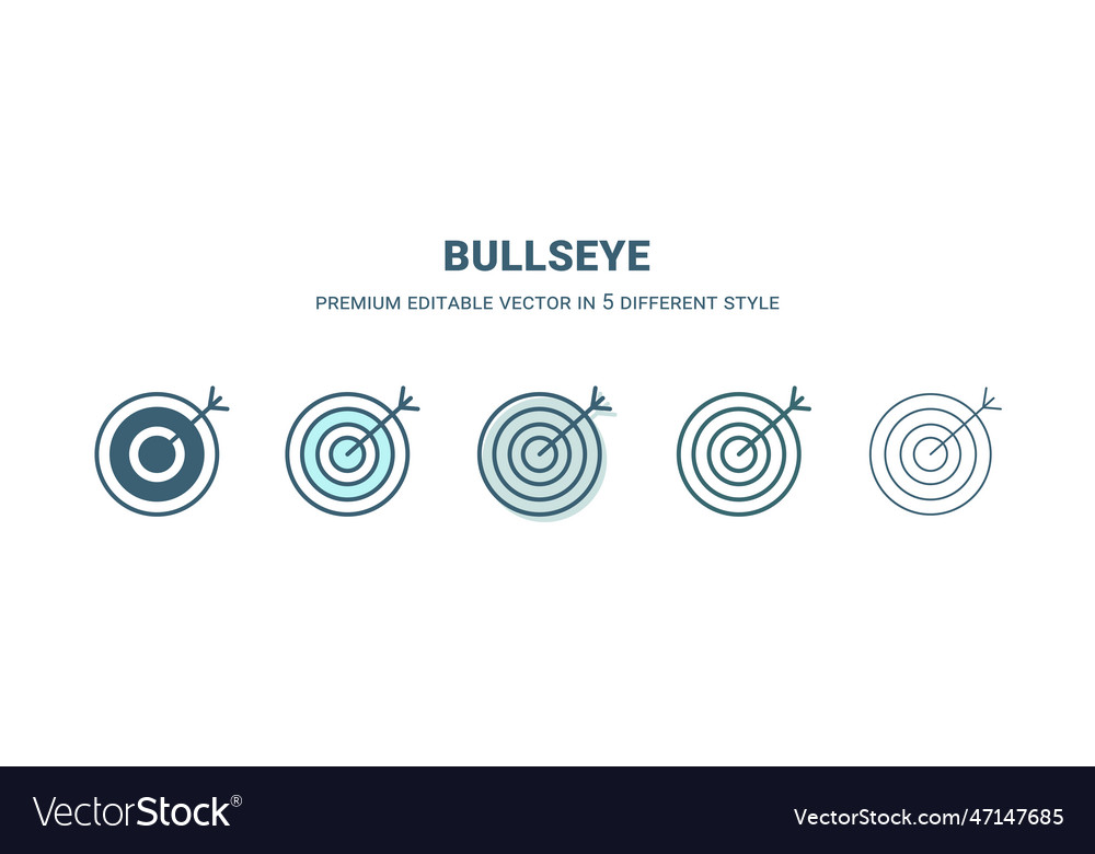 Bullseye icon in 5 different style outline filled Vector Image
