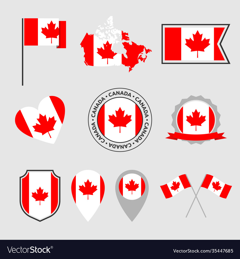 Canada flag icons set canadian symbols Royalty Free Vector