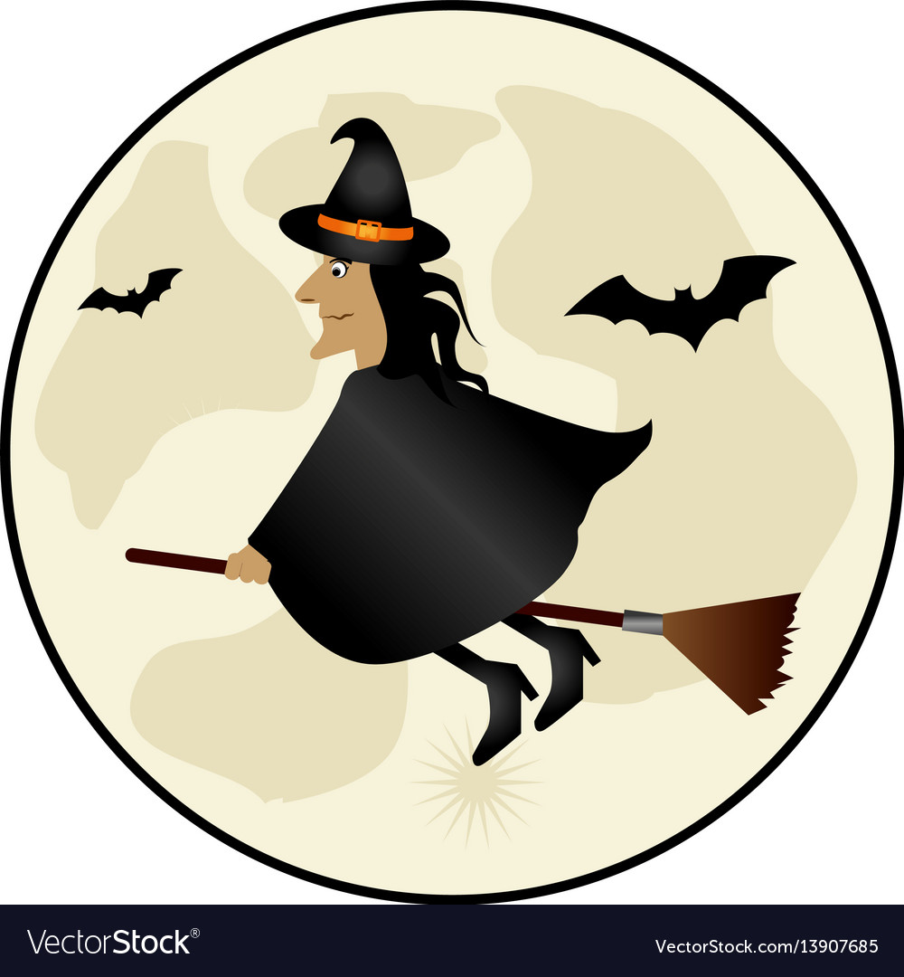 Circular frame with halloween witch and bat