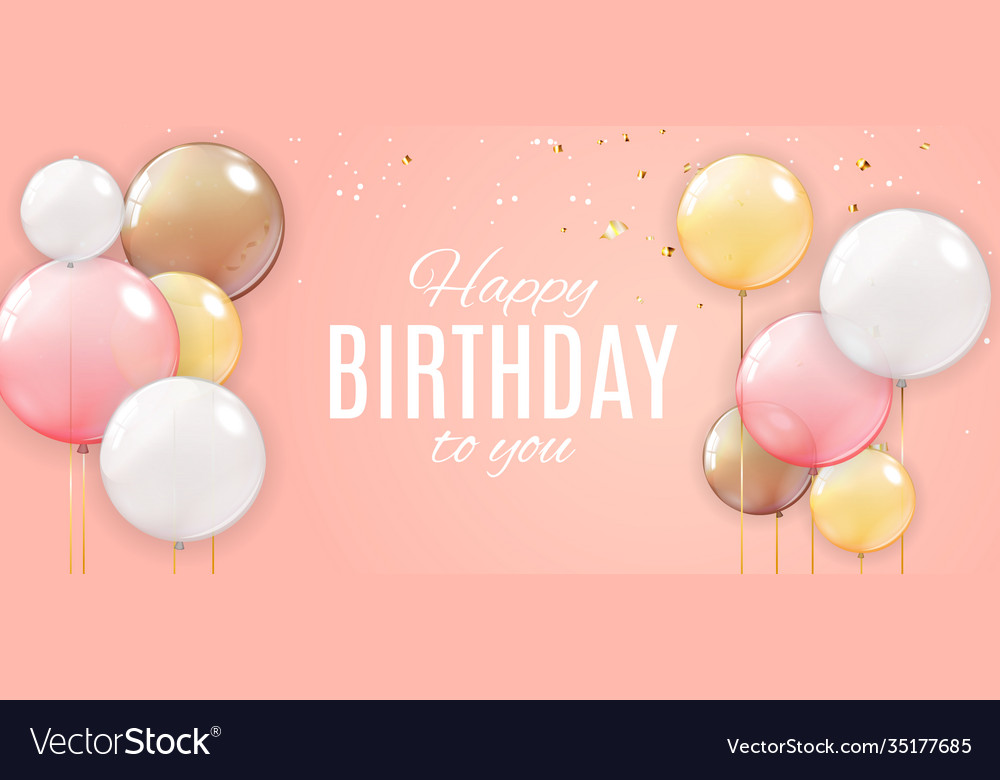 Color glossy happy birthday balloons banner Vector Image