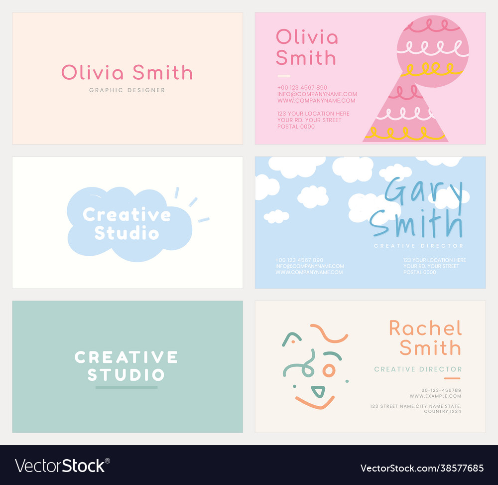 Editable name card template set in soft pastel