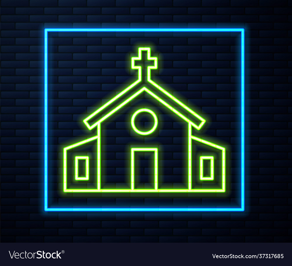 Glowing neon line church building icon isolated Vector Image