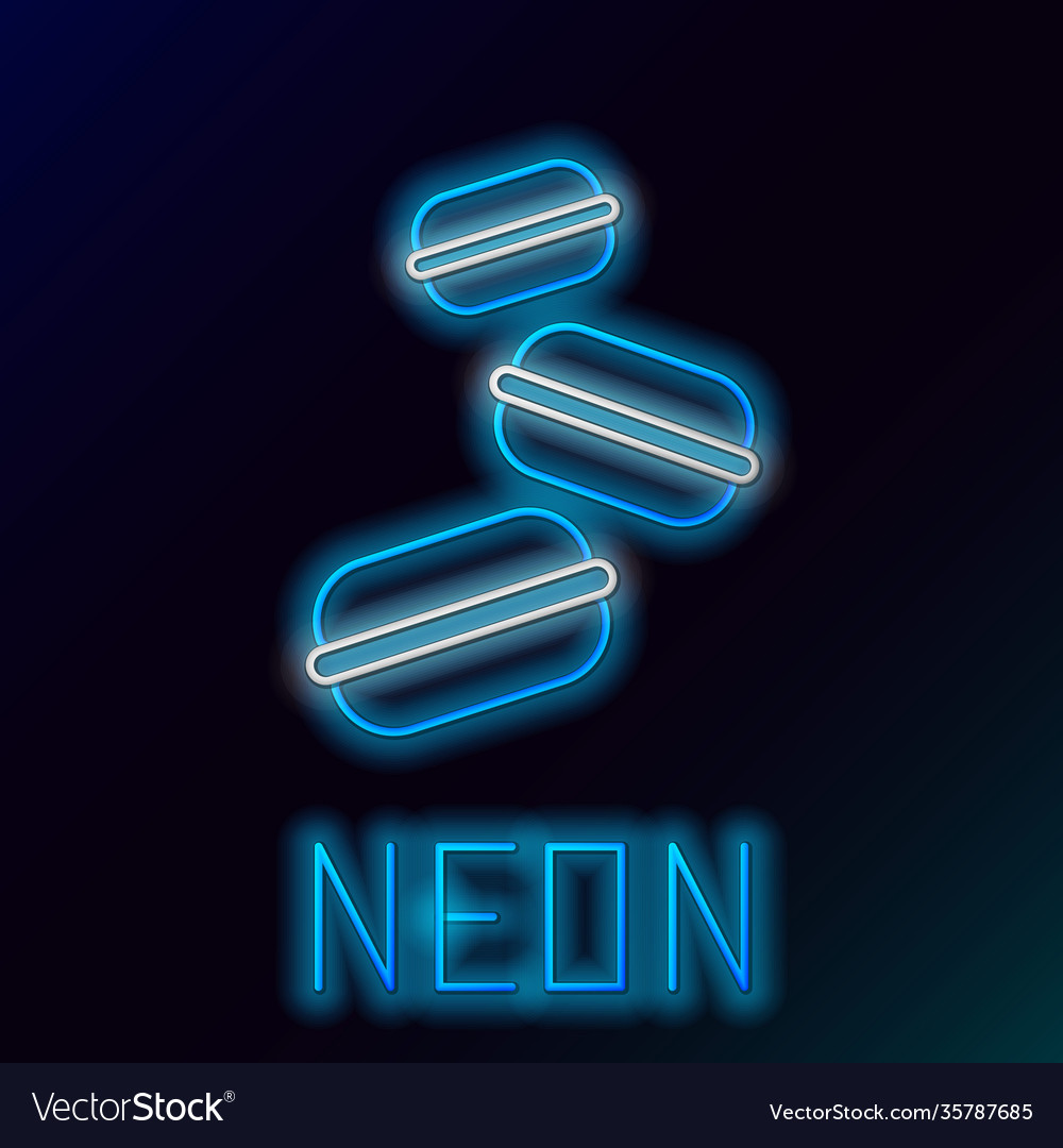 Glowing neon line macaron cookie icon isolated