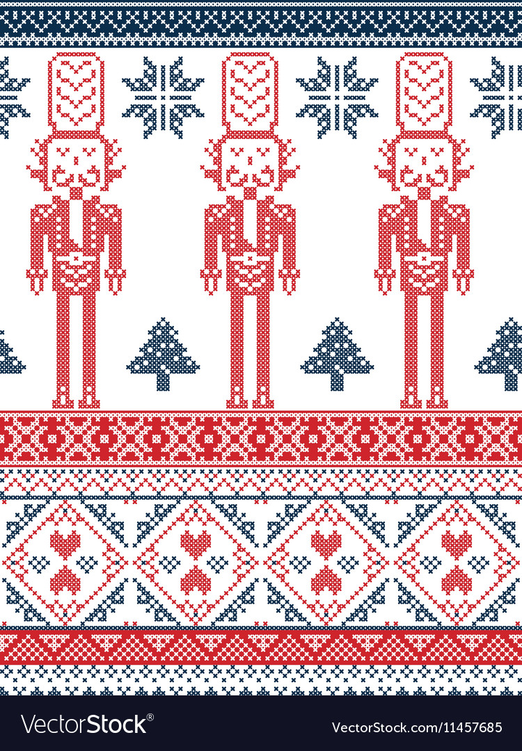 Nordic xmas pattern with nutcracker red and blue