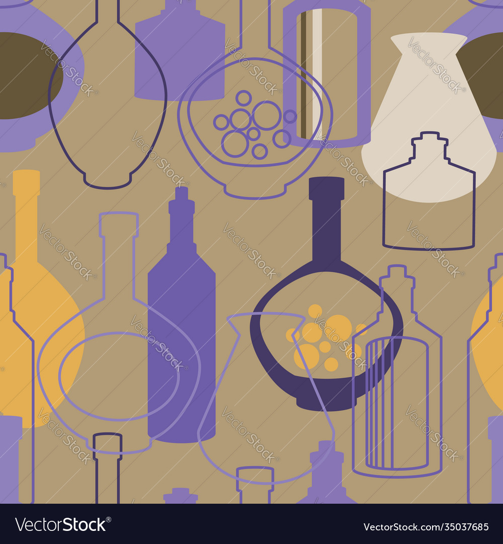 Seamless pattern with bottles and kettles
