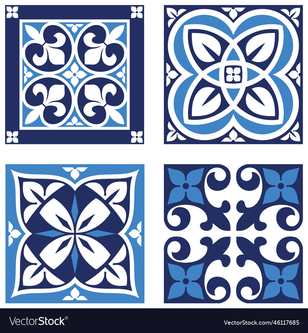 Vintage ornamental patterns in tones of blue Vector Image