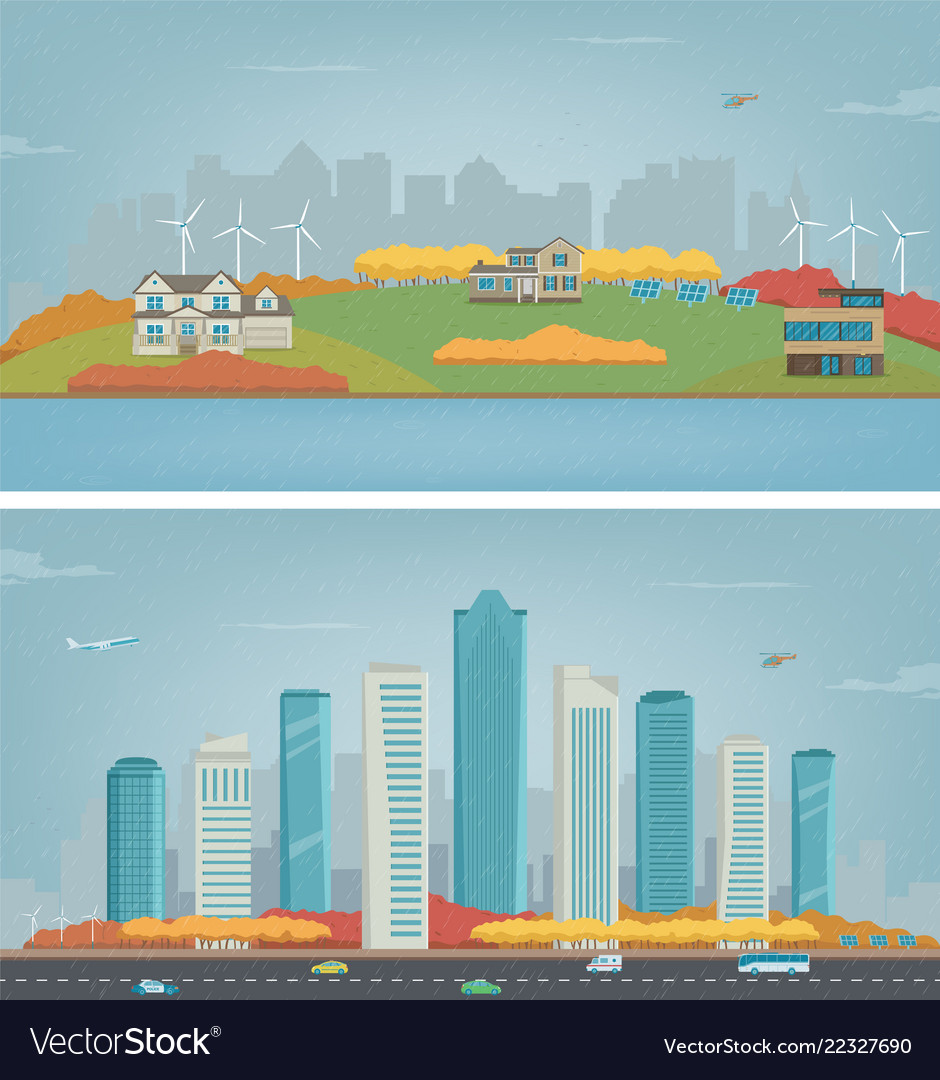 Autumn city landscape and suburban vector image Autumn city landscape and suburban