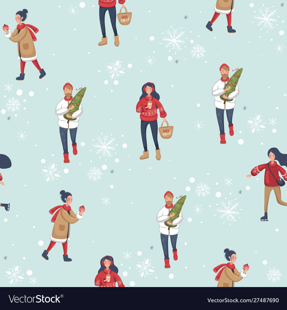 Christmas seamless pattern with green tree