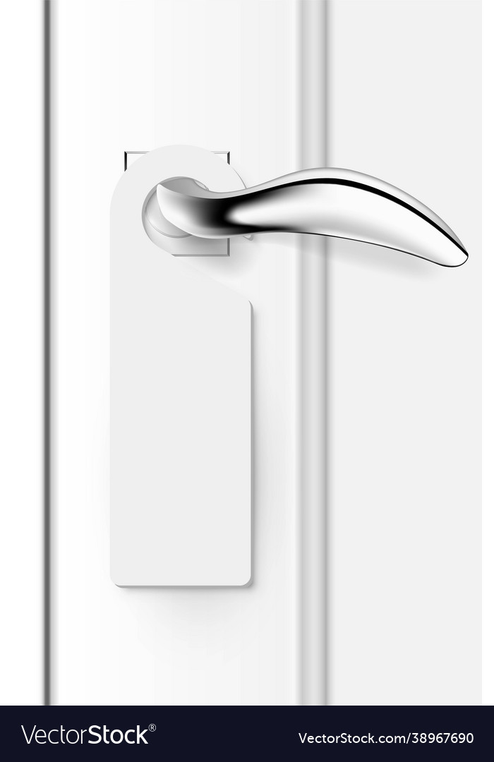 Door handle with white empty hanger realistic vector image Door handle with white empty hanger realistic