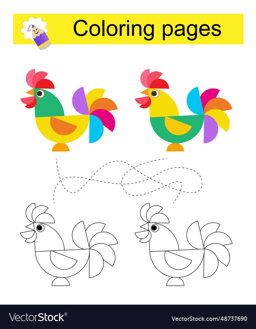 Go through the maze and color a rooster vector image Go through the maze and color a rooster