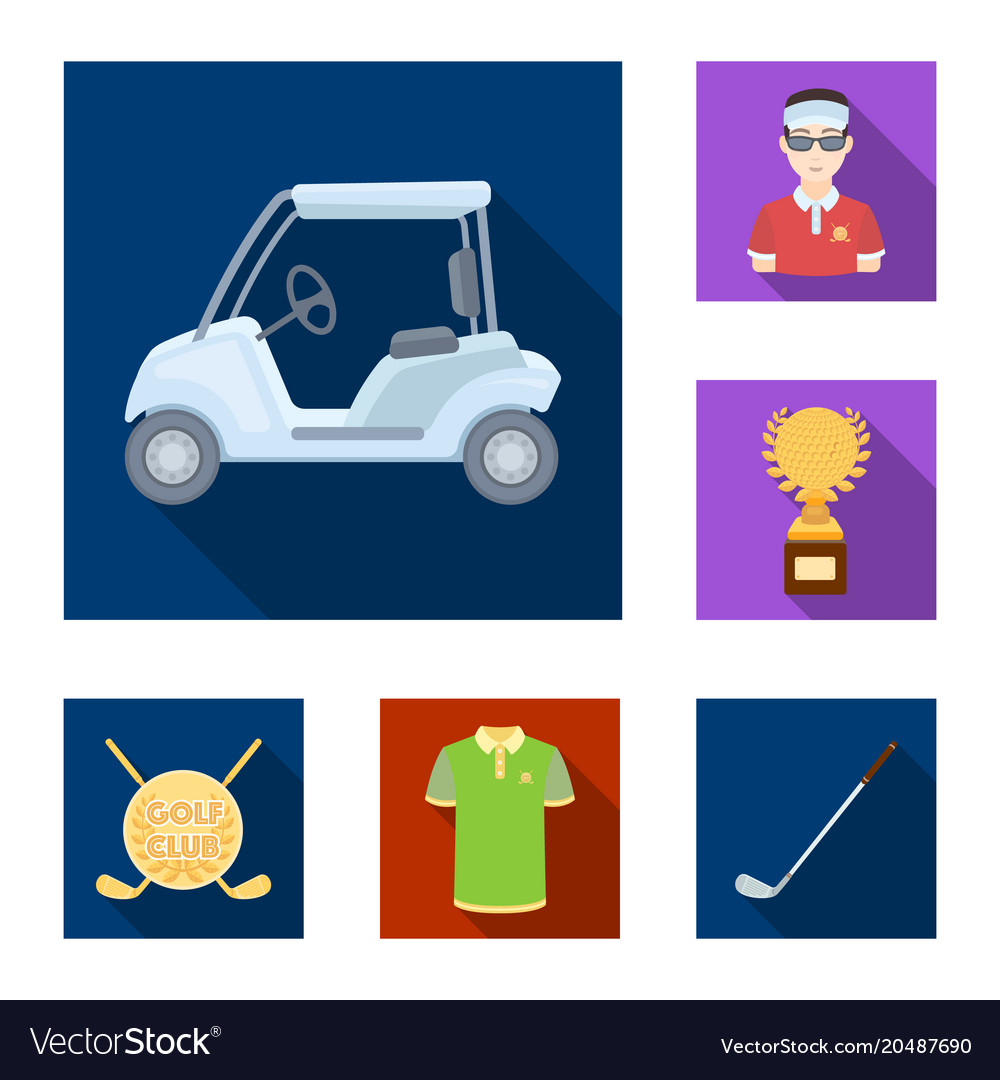 Golf and attributes flat icons in set collection
