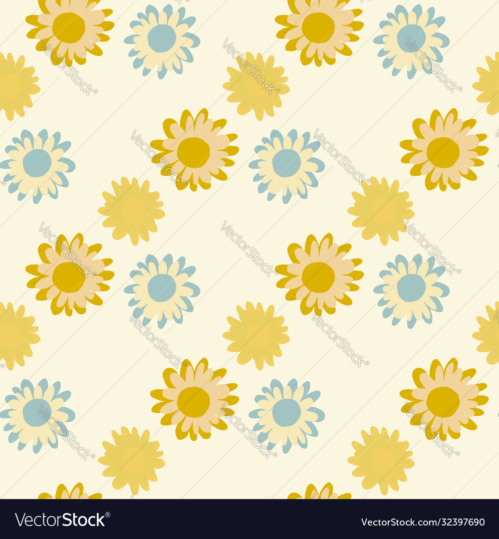 Isolated yellow and blue flowers seamless pattern