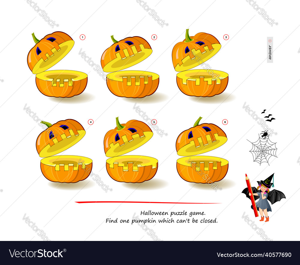 Logic game for smartest 3d halloween puzzle find vector image Logic game for smartest 3d halloween puzzle find