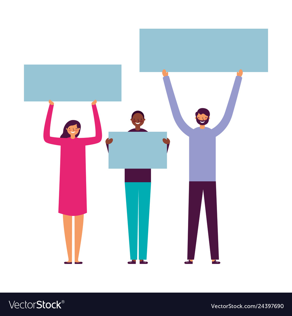 People holding banners Royalty Free Vector Image