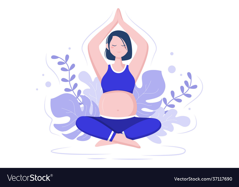 Pregnant woman doing yoga poses with relaxing Vector Image