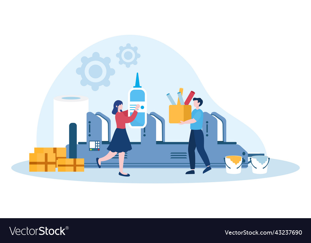 Print shop with production process at printing