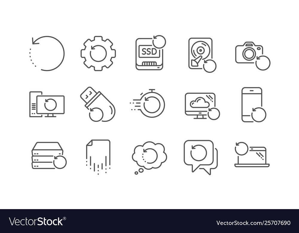 Recovery line icons backup restore data vector image Recovery line icons backup restore data