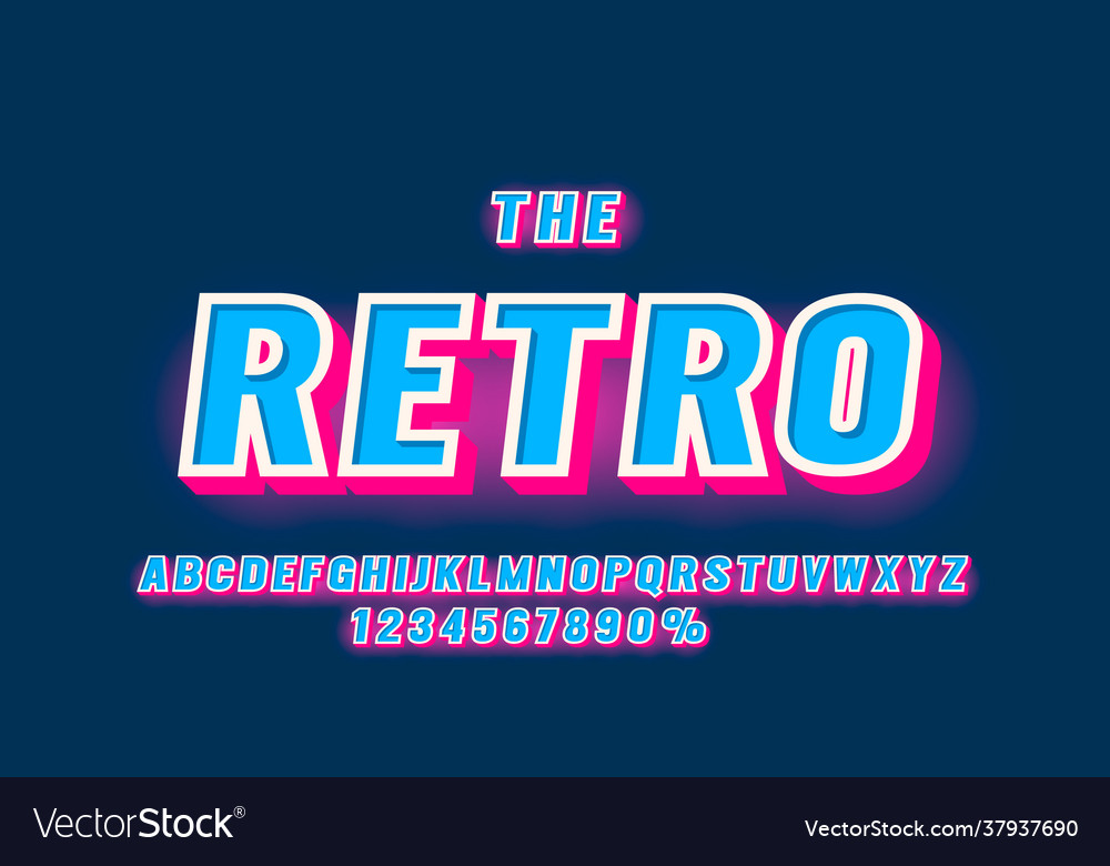 Retro font set collection letters and numbers vector image Retro font set collection letters and numbers