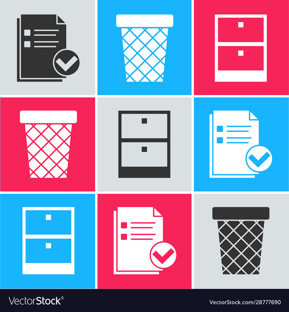Set document and check mark trash can archive vector image Set document and check mark trash can archive