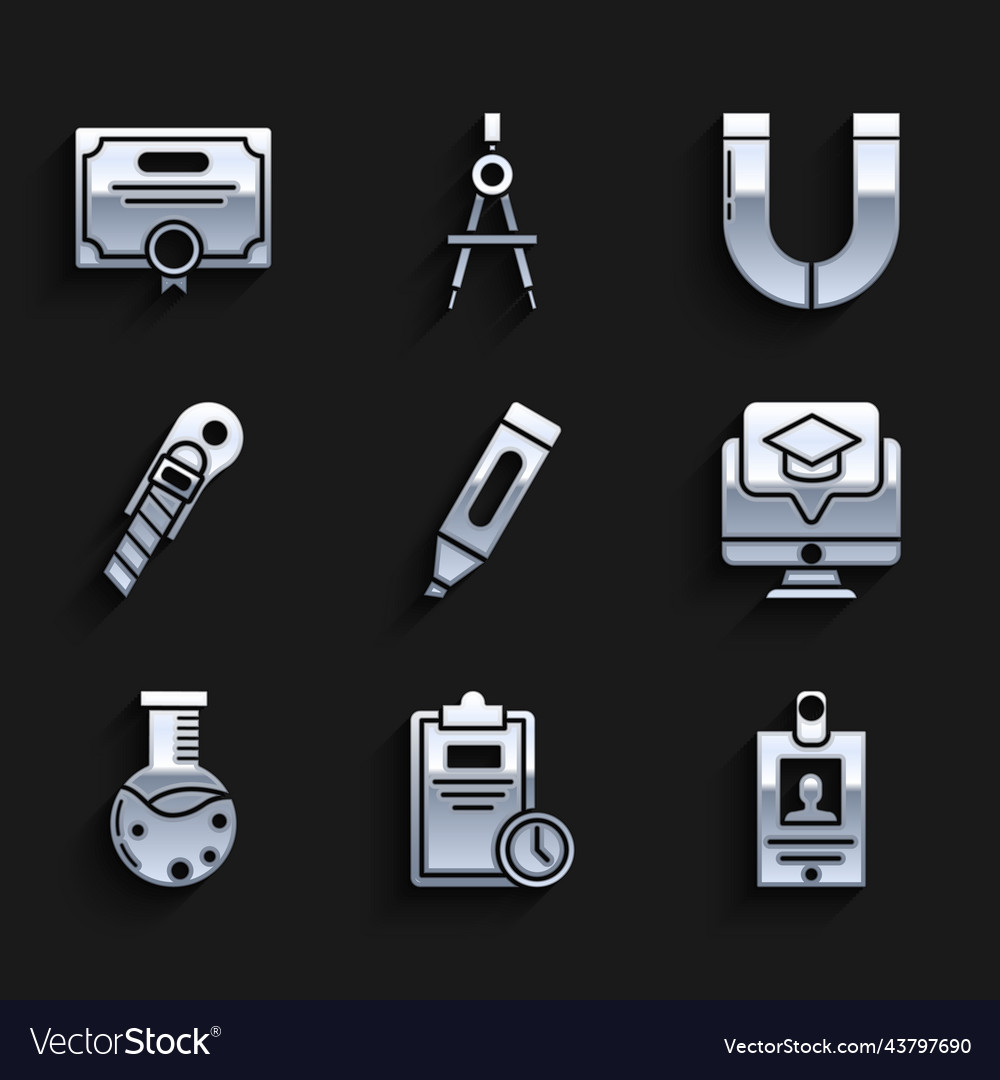Set marker pen exam sheet with clock vector image Set marker pen exam sheet with clock