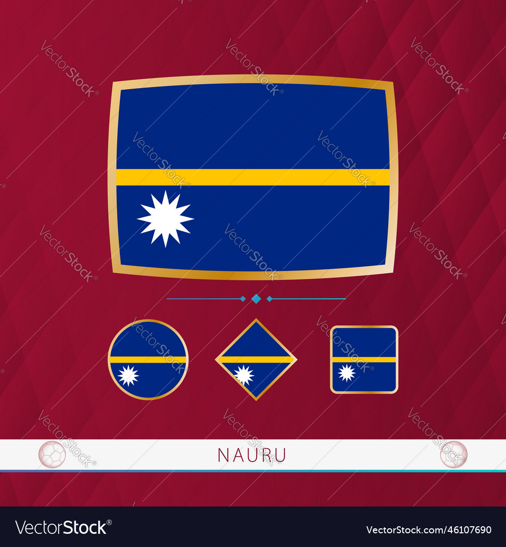 Set of nauru flags with gold frame for use Vector Image Set of nauru flags with gold frame for use