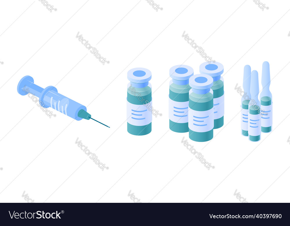 Vaccine concept in isometric view image vector image Vaccine concept in isometric view image