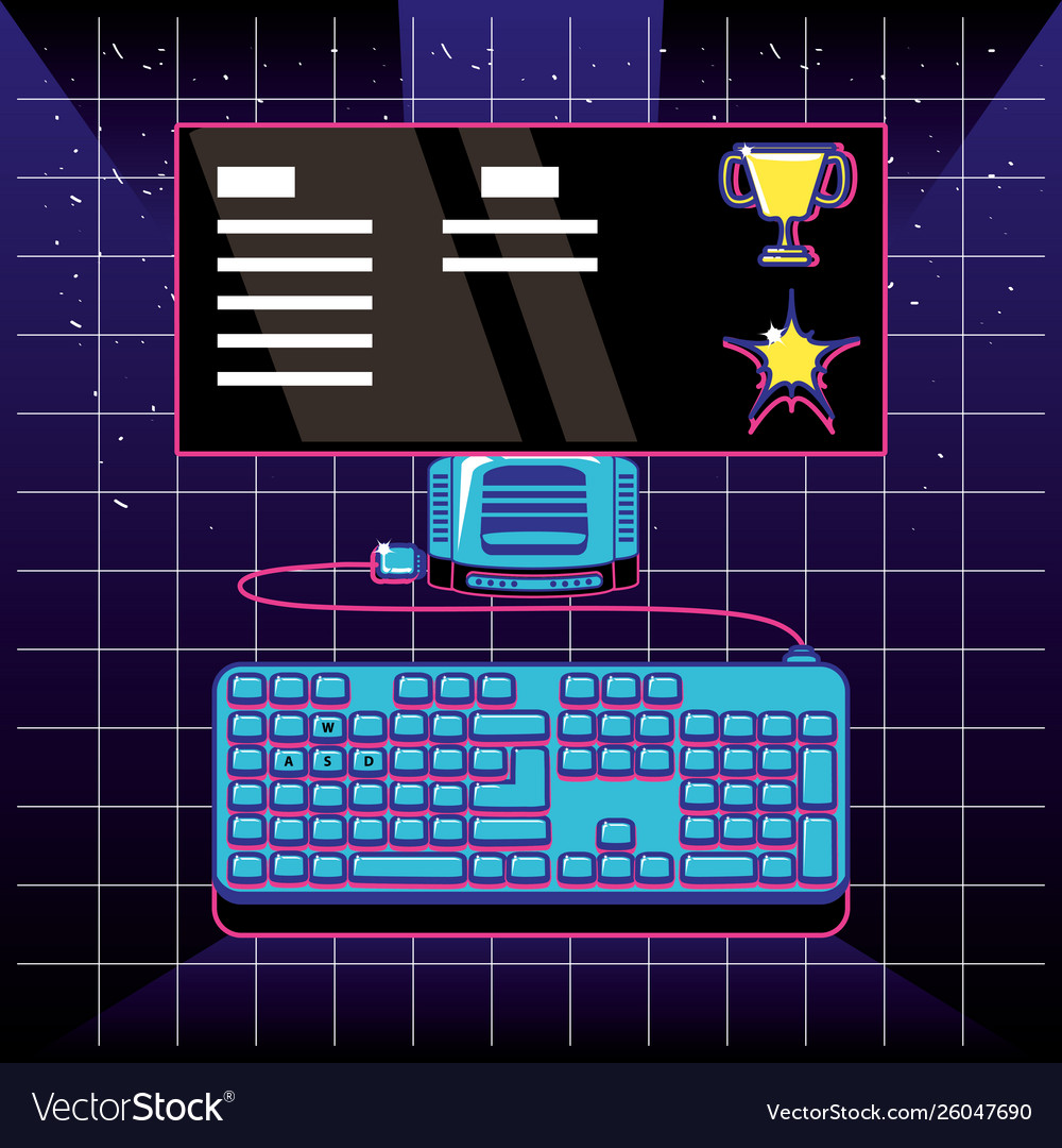 Video game with keyboard and console retro style