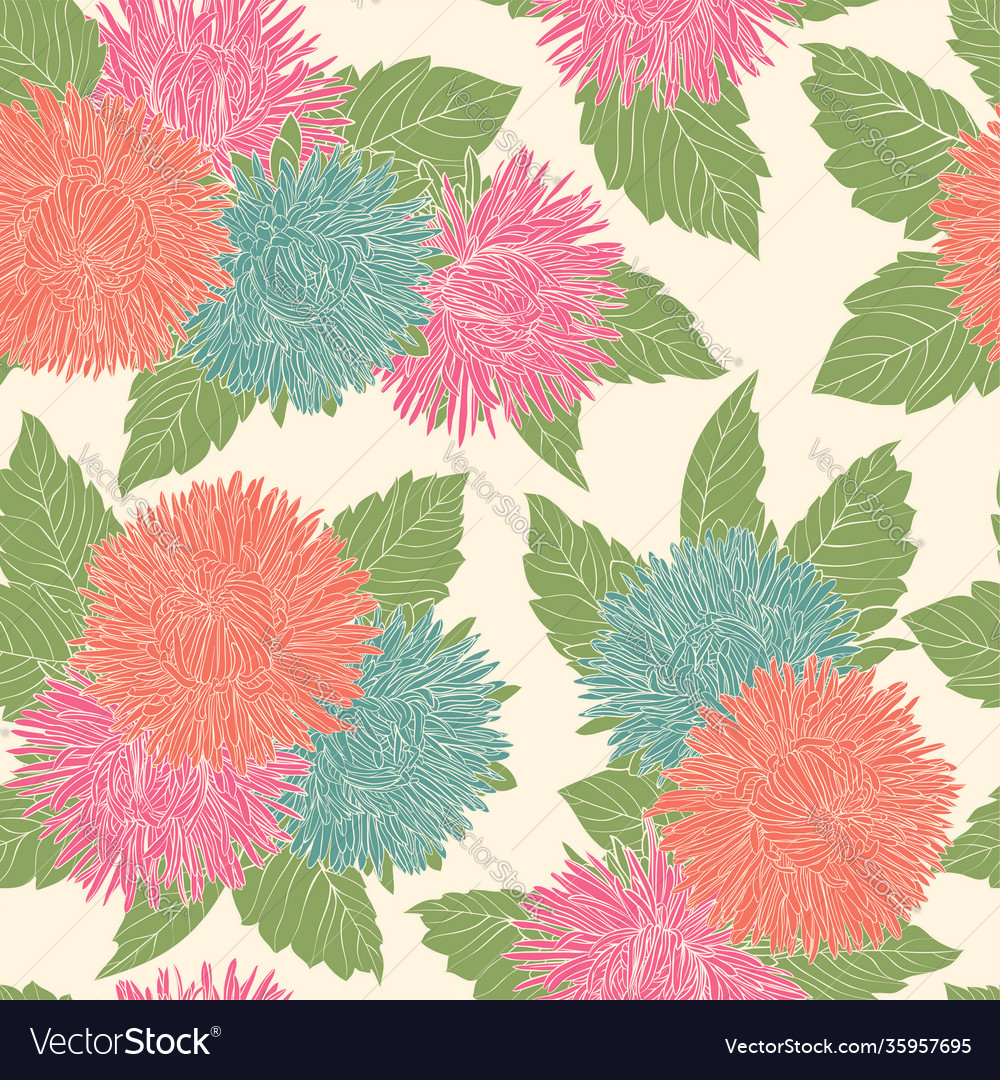 Beautiful seamless pattern with flowers asters