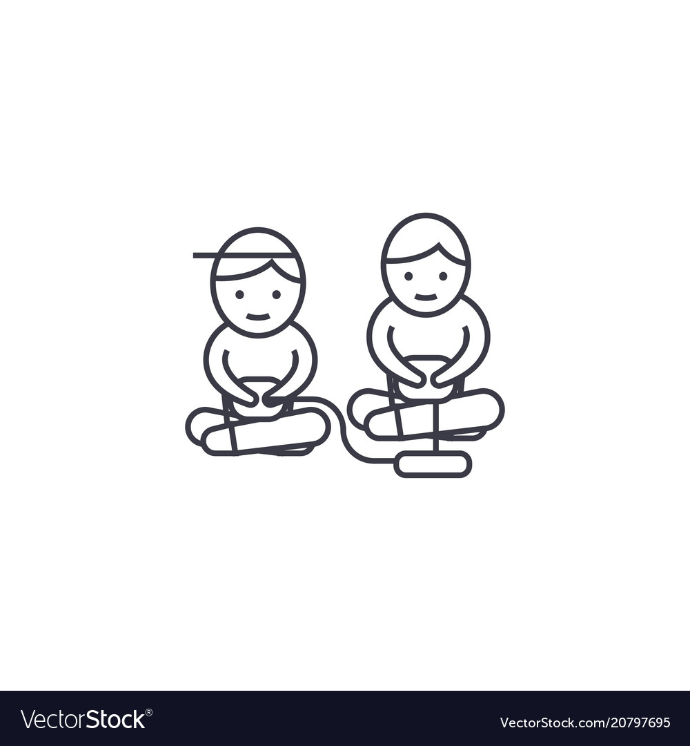 Children playing computer game line icon vector image Children playing computer game line icon