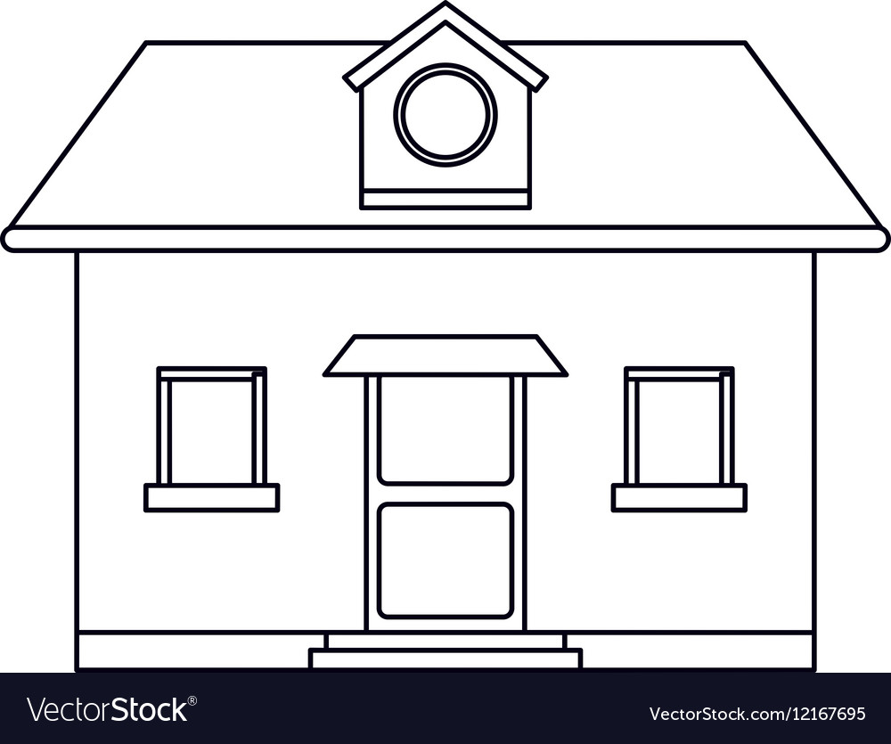 Front view home round window loft outline Vector Image