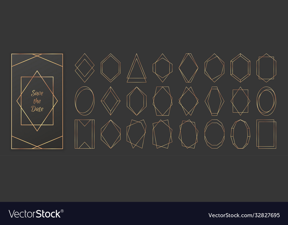 Gold polygonal frames collection isolated on dark vector image Gold polygonal frames collection isolated on dark