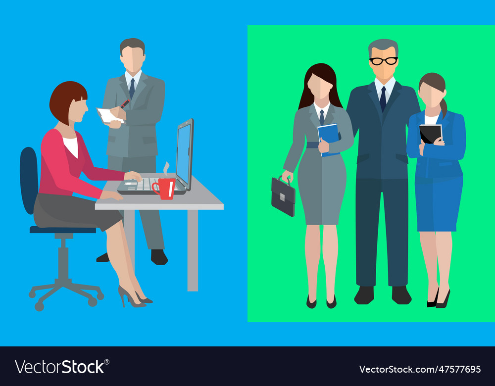 Office worker workgroup in different pose vector image Office worker workgroup in different pose