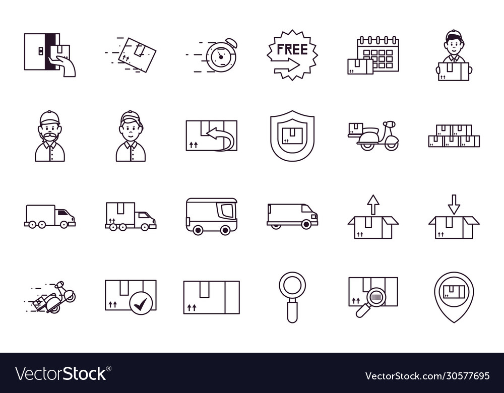 Packages and fast delivery icon set line style