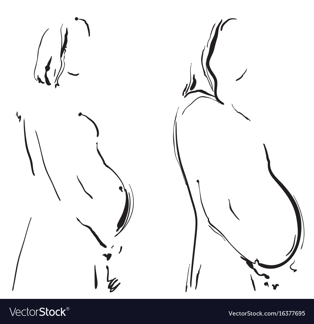 Pregnant woman hand drawn line art cartoon