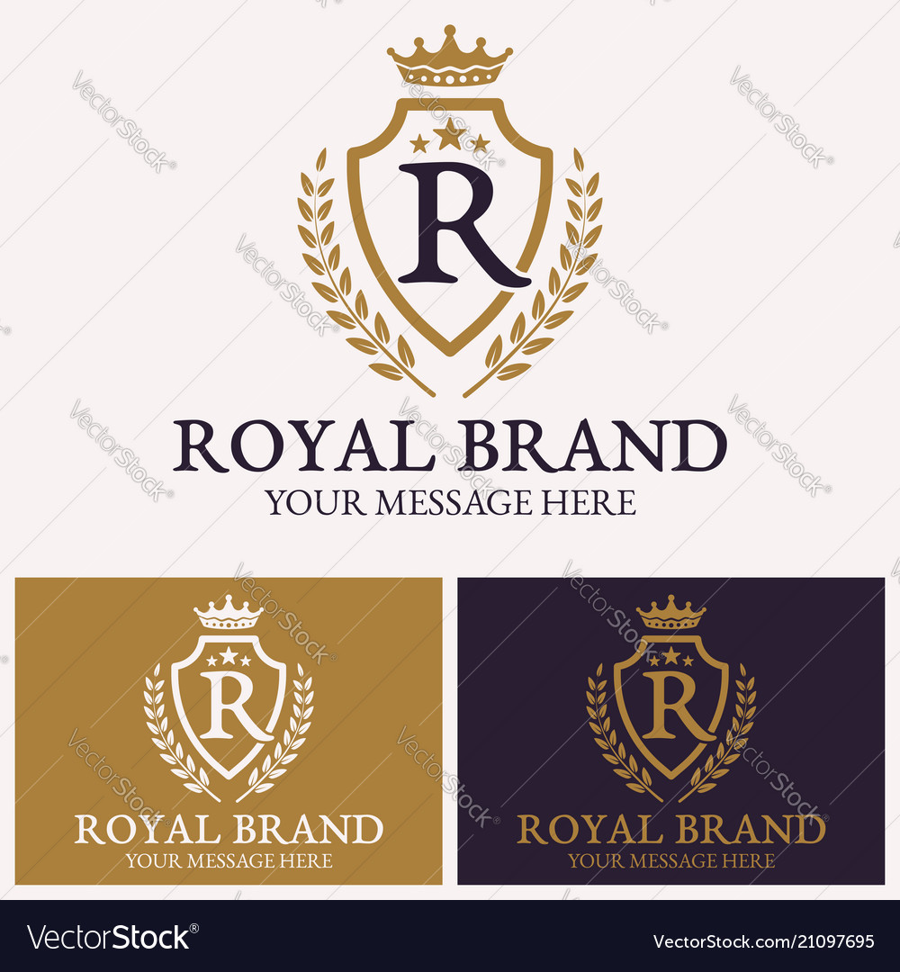 Shield with crown and branch letter logo Vector Image