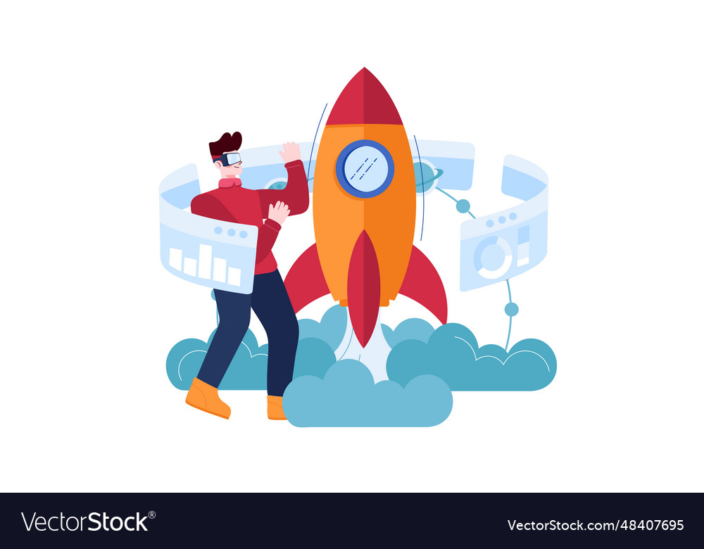 Vr blockchain launch Vector Image Vr blockchain launch