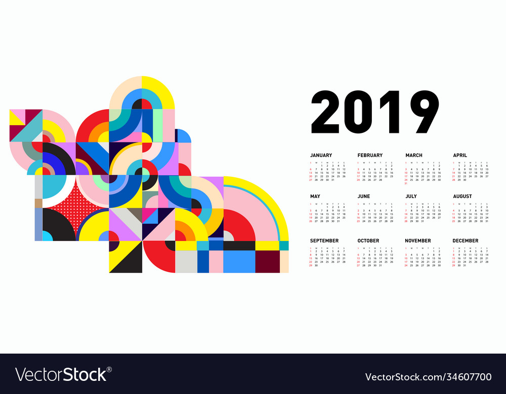 2019 Kalender Designvorlage mit bunten